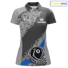 Load image into Gallery viewer, 8 Ball Skeleton Custom Billiard Polo &amp; 1/4 Zip For Women, Funny 8 Ball Pool Billiard Jersey|Blue TDM5677