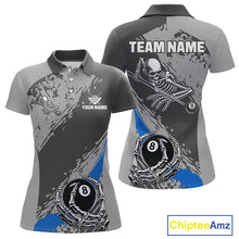 Load image into Gallery viewer, 8 Ball Skeleton Custom Billiard Polo &amp; 1/4 Zip For Women, Funny 8 Ball Pool Billiard Jersey|Blue TDM5677