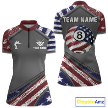 Load image into Gallery viewer, Personalized US Flag 8 Ball Pool Billiard Shirt For Women Custom Patriotic Billiard Team Jersey TDM5678