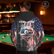Load image into Gallery viewer, Personalized American Flag Smoke Billiard Hoodie Custom Patriotic 8 Ball Hoodie Pool Team Jersey TDM5679