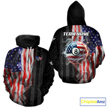 Load image into Gallery viewer, Personalized American Flag Smoke Billiard Hoodie Custom Patriotic 8 Ball Hoodie Pool Team Jersey TDM5679