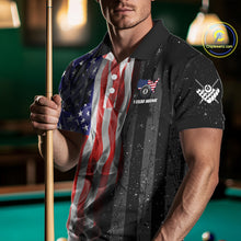 Load image into Gallery viewer, Personalized American Flag Smoke Billiard Jersey For Men, Patriotic 8 Ball Pool Billiard Shirt TDM5679