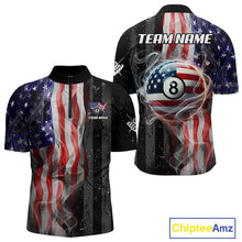 Load image into Gallery viewer, Personalized American Flag Smoke Billiard Jersey For Men, Patriotic 8 Ball Pool Billiard Shirt TDM5679
