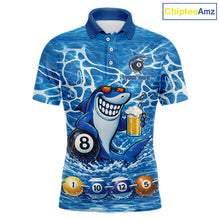 Load image into Gallery viewer, Blue Funny Shark 8 Ball Pool Billiard Shirt For Men Custom Billiard Team Jersey Polo &amp; 1/4 Zip TDM5884