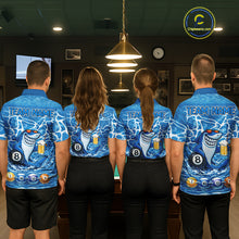 Load image into Gallery viewer, Blue Funny Shark 8 Ball Pool Billiard Shirt For Men Custom Billiard Team Jersey Polo &amp; 1/4 Zip TDM5884