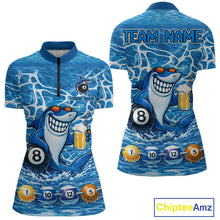 Load image into Gallery viewer, Blue Funny Shark 8 Ball Pool Billiard Shirt For Women Custom Billiard Team Jersey Polo &amp; 1/4 Zip TDM5884
