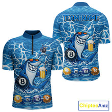 Load image into Gallery viewer, Blue Funny Shark 8 Ball Pool Billiard Shirt For Men Custom Billiard Team Jersey Polo &amp; 1/4 Zip TDM5884