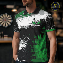 Load image into Gallery viewer, Custom Green Grunge Darts Shirt With Pocket Option For Men, Dart Team Jersey TDM5887
