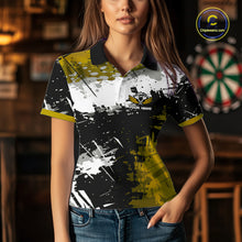 Load image into Gallery viewer, Custom Yellow Grunge Dart Shirt With Pocket Option For Women, Dart Team Jersey TDM5888