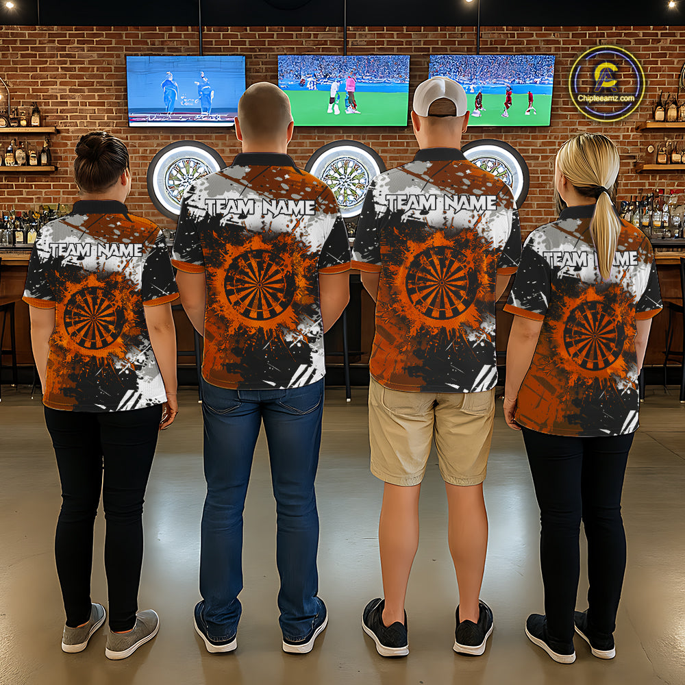Custom Orange Grunge Dart Shirt With Pocket Option For Men, Dart Team Jersey TDM5889