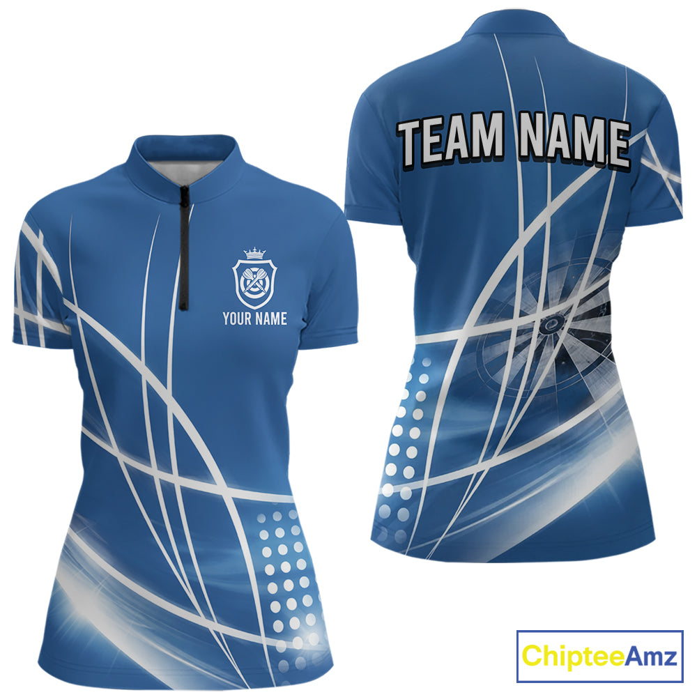 Blue Darts Jersey For Women Custom Light Streaks Darts Tournament Team Shirt Polo & Quarter Zip TDM6026