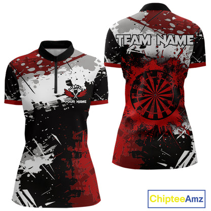 Red Grunge Paint Splash Dart Polo & Quarter Zip Custom Dart Shirts For Women Darts Team Jerseys  TDM3858