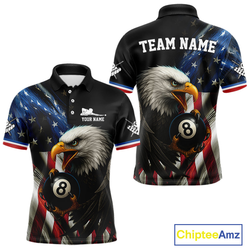 American Flag Eagle 8 Ball Mens Billiard Polo & 1/4 Zip Custom Patriotic Team Billiard Pool Jersey TDM3866