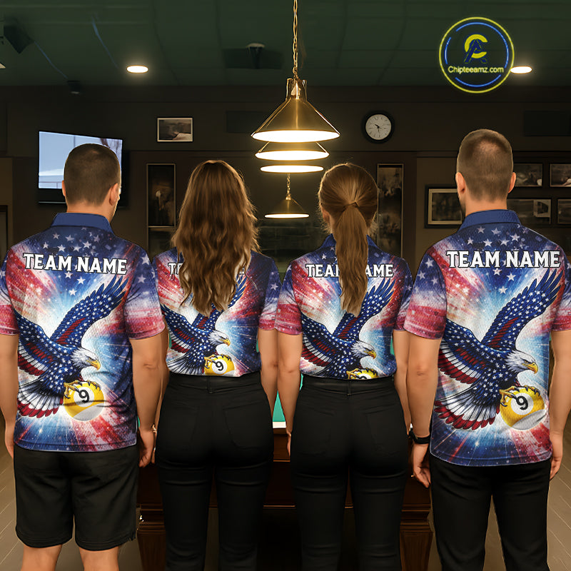 Custom 8 Ball & 9 Ball American Flag Eagle Billiard Shirt For Men, Pool Team Jersey Polo & 1/4 Zip TDM6281