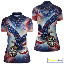 Load image into Gallery viewer, Personalized American Flag Eagle Darts Shirt For Women, Patriotic Darts Team Jersey Polo &amp; 1/4 Zip TDM6283