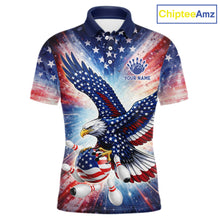 Load image into Gallery viewer, American Flag Eagle Bowling Polo &amp; 1/4 Zip Shirts For Men Custom Patriotic Bowling Team Jersey TDM6284