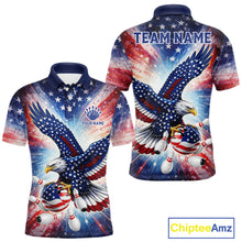 Load image into Gallery viewer, American Flag Eagle Bowling Polo &amp; 1/4 Zip Shirts For Men Custom Patriotic Bowling Team Jersey TDM6284
