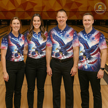 Load image into Gallery viewer, American Flag Eagle Bowling Polo &amp; 1/4 Zip Shirts For Men Custom Patriotic Bowling Team Jersey TDM6284