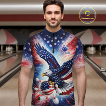 Load image into Gallery viewer, American Flag Eagle Bowling Polo &amp; 1/4 Zip Shirts For Men Custom Patriotic Bowling Team Jersey TDM6284