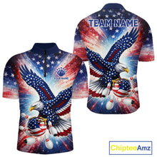 Load image into Gallery viewer, American Flag Eagle Bowling Polo &amp; 1/4 Zip Shirts For Men Custom Patriotic Bowling Team Jersey TDM6284