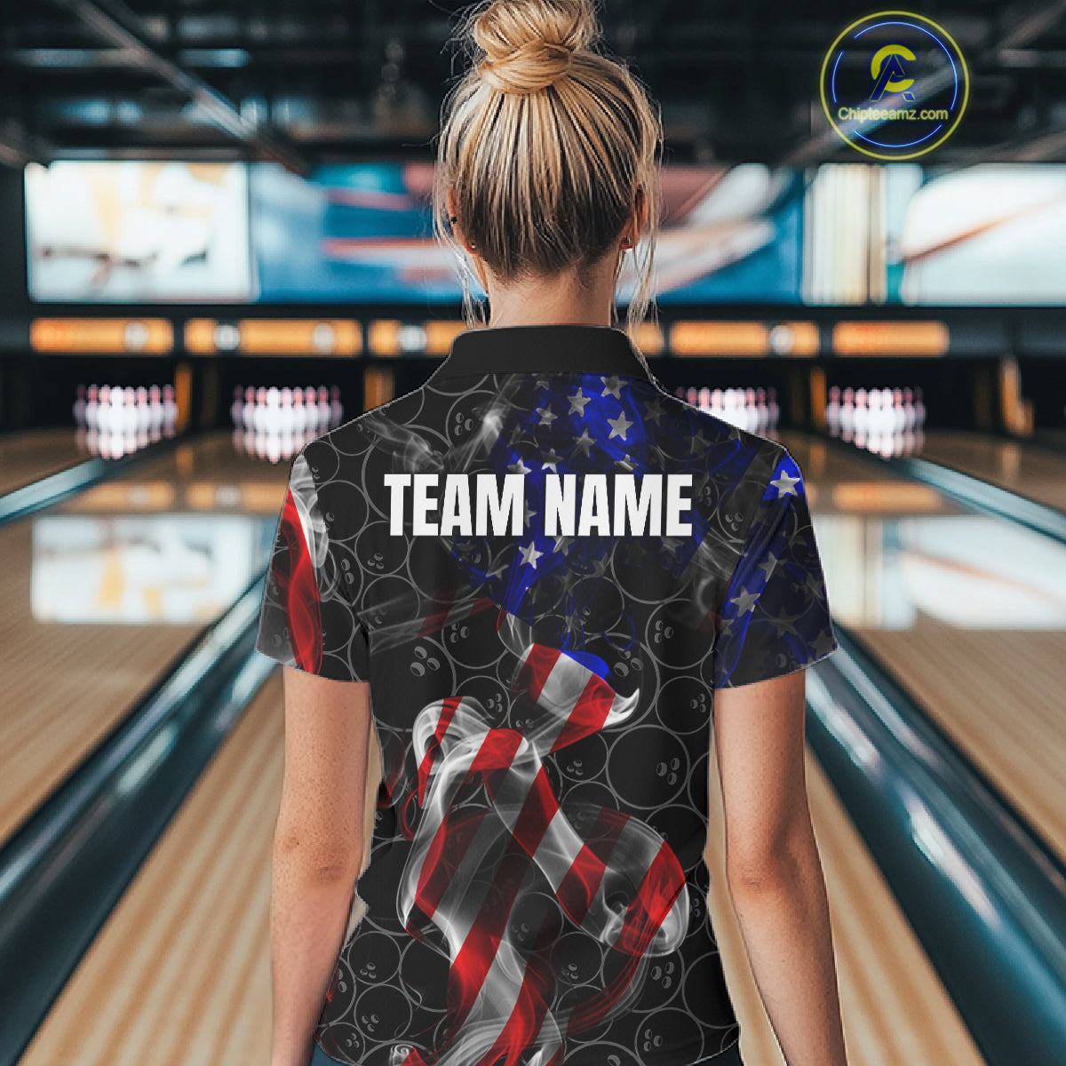 Custom American Flag Smoke Bowling Shirt For Women, Patriotic Team Bowling Jersey Polo & 1/4 Zip TDM6290