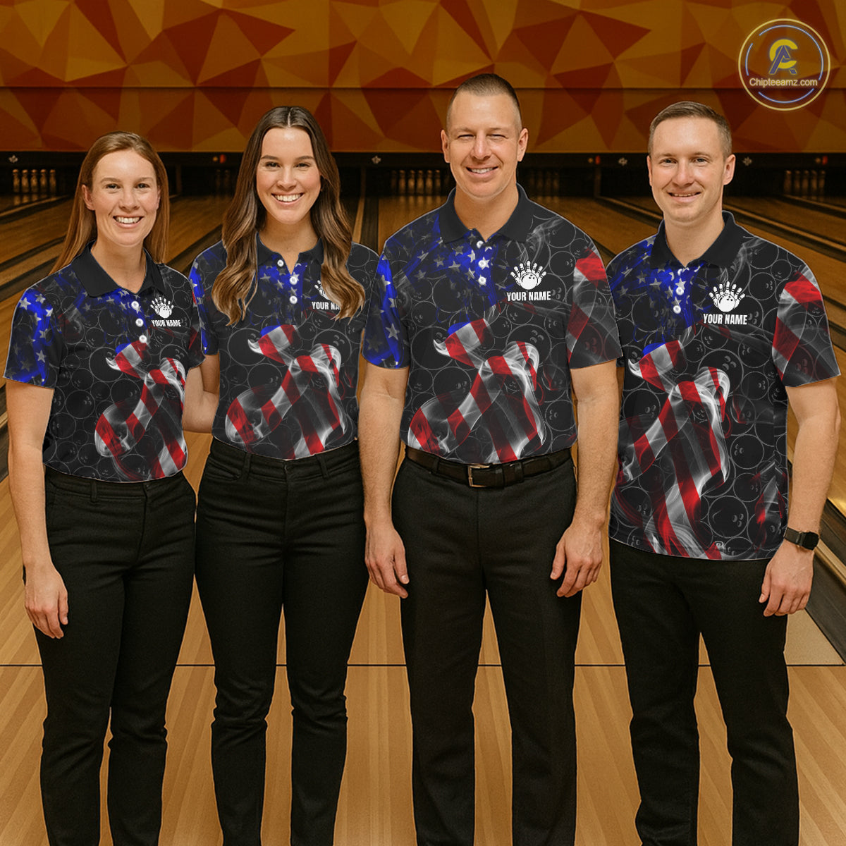 Custom American Flag Smoke Bowling Shirt For Men, Patriotic Team Bowling Jersey Polo & 1/4 Zip TDM6290