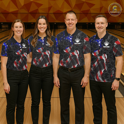 Custom American Flag Smoke Bowling Shirt For Men, Patriotic Team Bowling Jersey Polo & 1/4 Zip TDM6290