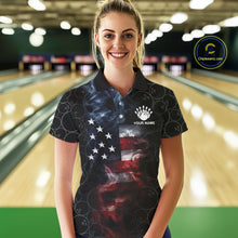 Load image into Gallery viewer, Custom American Flag Smoke Bowling Shirt For Women, Patriotic Bowling Jersey Team Polo &amp; 1/4 Zip TDM6291