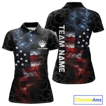 Load image into Gallery viewer, Custom American Flag Smoke Bowling Shirt For Women, Patriotic Bowling Jersey Team Polo &amp; 1/4 Zip TDM6291