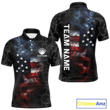Load image into Gallery viewer, Custom American Flag Smoke Bowling Shirt For Men, Patriotic Bowling Jersey Team Polo &amp; 1/4 Zip TDM6291