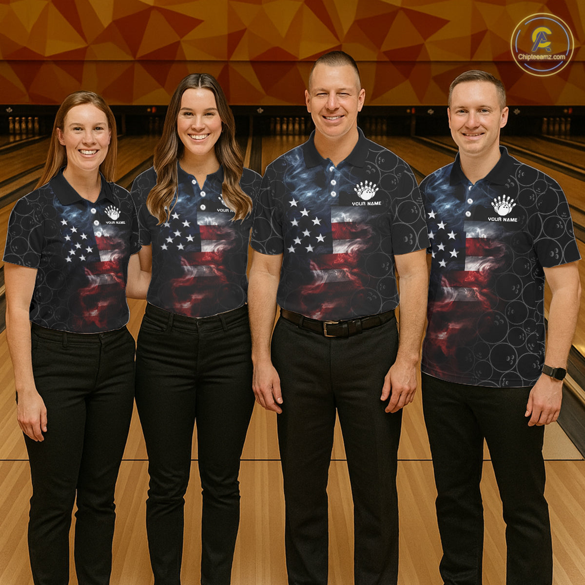 Custom American Flag Smoke Bowling Shirt For Men, Patriotic Bowling Jersey Team Polo & 1/4 Zip TDM6291