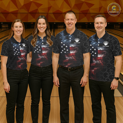 Custom American Flag Smoke Bowling Shirt For Men, Patriotic Bowling Jersey Team Polo & 1/4 Zip TDM6291