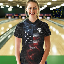 Load image into Gallery viewer, Custom American Flag Smoke Bowling Shirt For Women, Patriotic Bowling Jersey Team Polo &amp; 1/4 Zip TDM6291