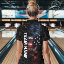 Load image into Gallery viewer, Custom American Flag Smoke Bowling Shirt For Women, Patriotic Bowling Jersey Team Polo &amp; 1/4 Zip TDM6291
