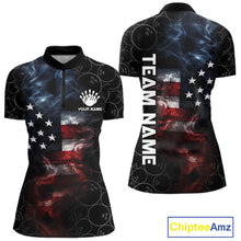 Load image into Gallery viewer, Custom American Flag Smoke Bowling Shirt For Women, Patriotic Bowling Jersey Team Polo &amp; 1/4 Zip TDM6291