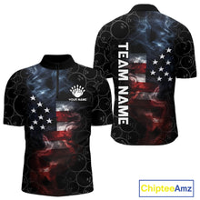 Load image into Gallery viewer, Custom American Flag Smoke Bowling Shirt For Men, Patriotic Bowling Jersey Team Polo &amp; 1/4 Zip TDM6291