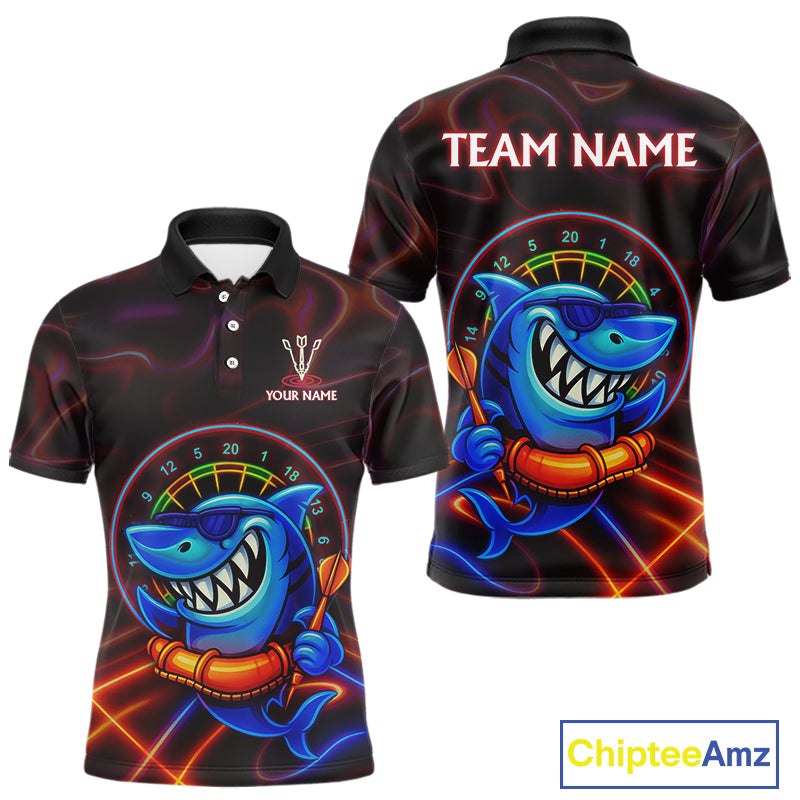 Personalized Neon Funny Shark Darts Shirt For Men Custom Darts Team Jersey Outfit, Darts Gifts TDM4319