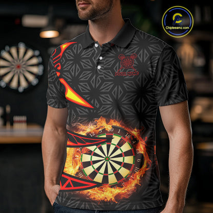 Personalized Fire Flame Dartboard Geometric Pattern Darts Shirt For Men, Custom Darts Team Jerseys TDM4320