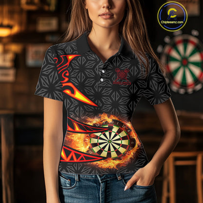 Personalized Fire Flame Dartboard Geometric Pattern Darts Shirt For Women, Custom Darts Team Jerseys TDM4320