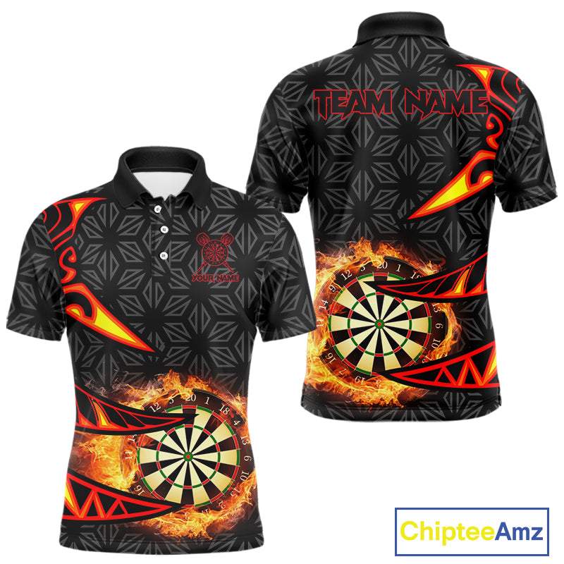 Personalized Fire Flame Dartboard Geometric Pattern Darts Shirt For Men, Custom Darts Team Jerseys TDM4320