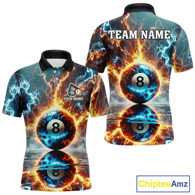 Blue And Orange Strike Thunder Lightning 8 Ball Men Billiard Shirt Custom Pool Team Jersey TDM4542