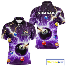 Load image into Gallery viewer, Thunder Lightning Strike 8 Ball Men Billiard Shirts Custom Purple Billiard League Pool Team Jersey TDM4544