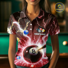 Load image into Gallery viewer, Thunder Lightning Strike 8 Ball Women Billiard Shirts Custom Red Billiard League Pool Team Jersey TDM4545
