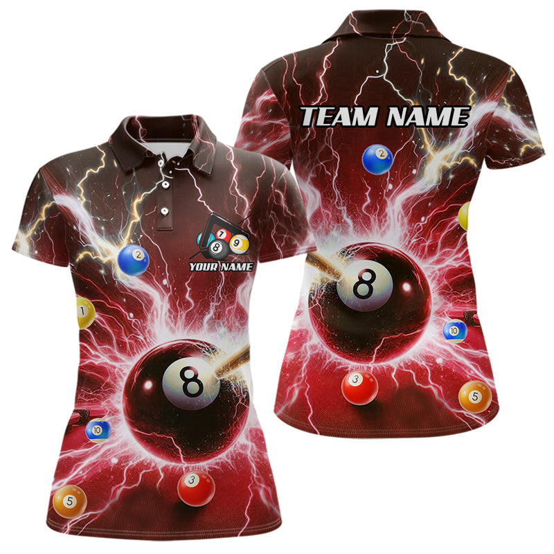 Thunder Lightning Strike 8 Ball Women Billiard Shirts Custom Red Billiard League Pool Team Jersey TDM4545