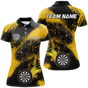 Yellow Grunge Custom Dragon Darts Polo & Quarter Zip Shirt For Women, Darts League Jerseys Uniform TDM2690