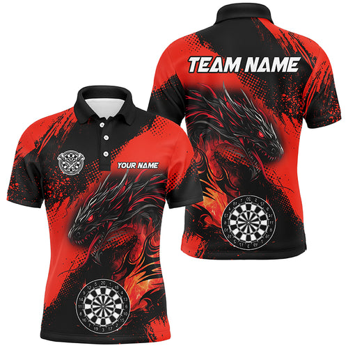 Red Grunge Custom Dragon Darts Polo & Quarter Zip Shirt For Men, Darts League Jerseys Uniform TDM2692