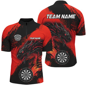 Red Grunge Custom Dragon Darts Polo & Quarter Zip Shirt For Men, Darts League Jerseys Uniform TDM2692