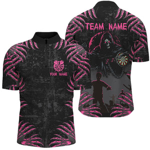 Funny Claw Death Skeleton Men Darts Shirts Custom Grunge Pink Black Scary Halloween Darts Jerseys TDM2697