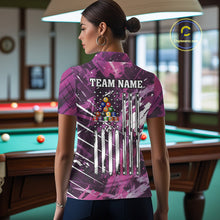 Load image into Gallery viewer, Purple Grunge US Flag Billiard Shirt For Women Custom 8 Ball Pool Team Shirt, Billiard Jersey TDM4969