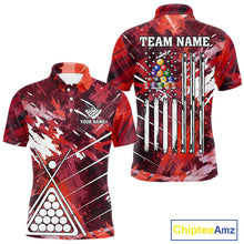 Load image into Gallery viewer, Red Grunge US Flag Billiard Shirt For Men Custom 8 Ball Pool Team Shirt, Funny Billiard Jersey TDM4970